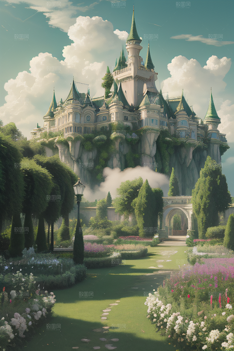 美学与艺术绿云宫殿的夏日风景