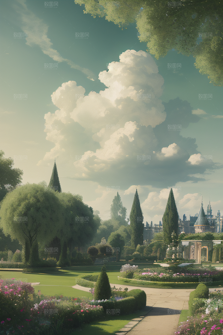 美学与艺术绿云宫殿的夏日风景