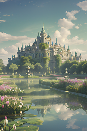美学与艺术绿云宫殿的夏日风景