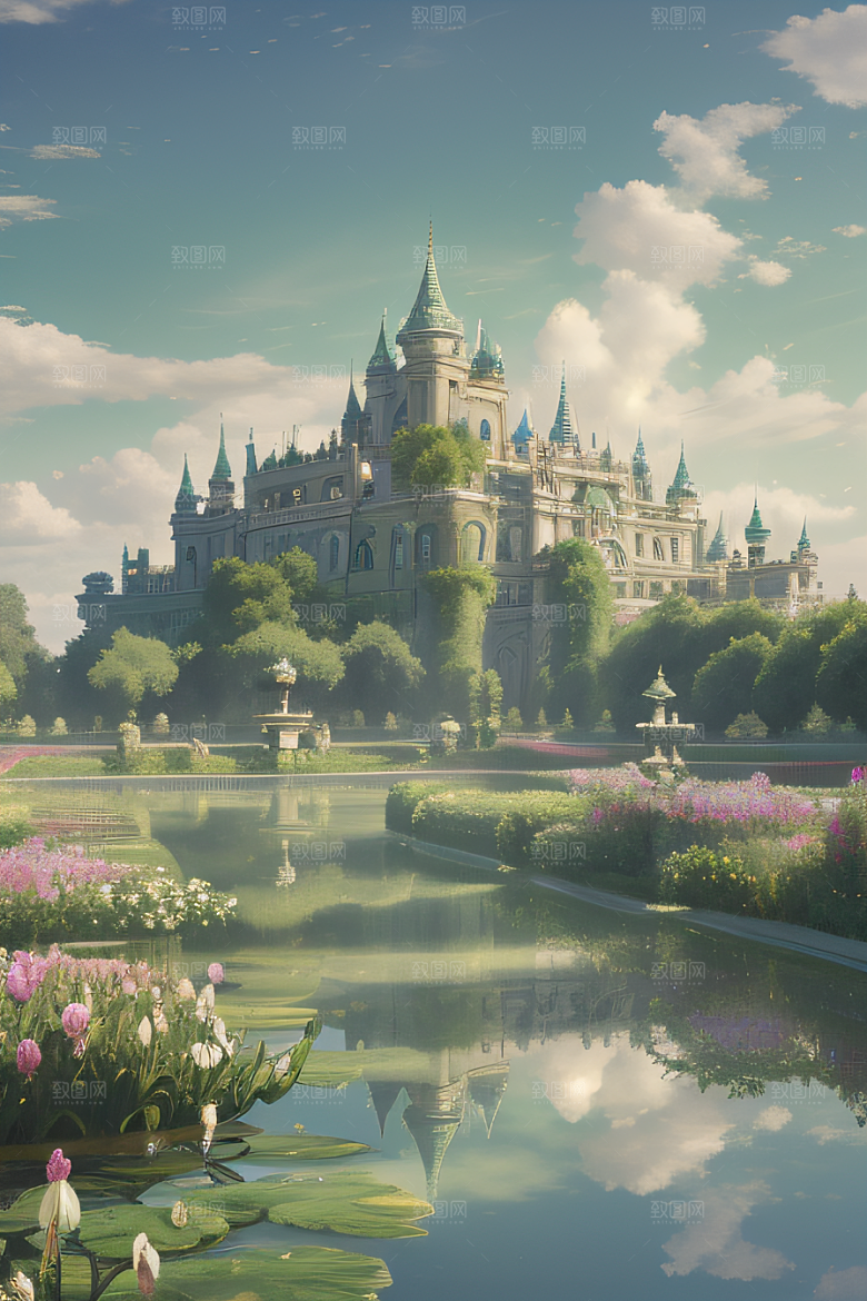 美学与艺术绿云宫殿的夏日风景