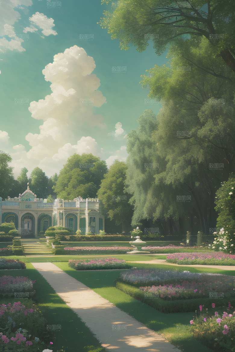 美学与艺术绿云宫殿的夏日风景