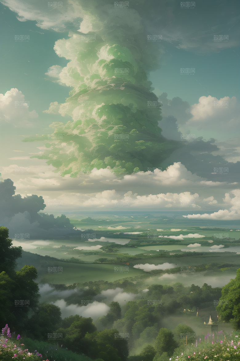 美学与梦幻绿云下的宫殿景观
