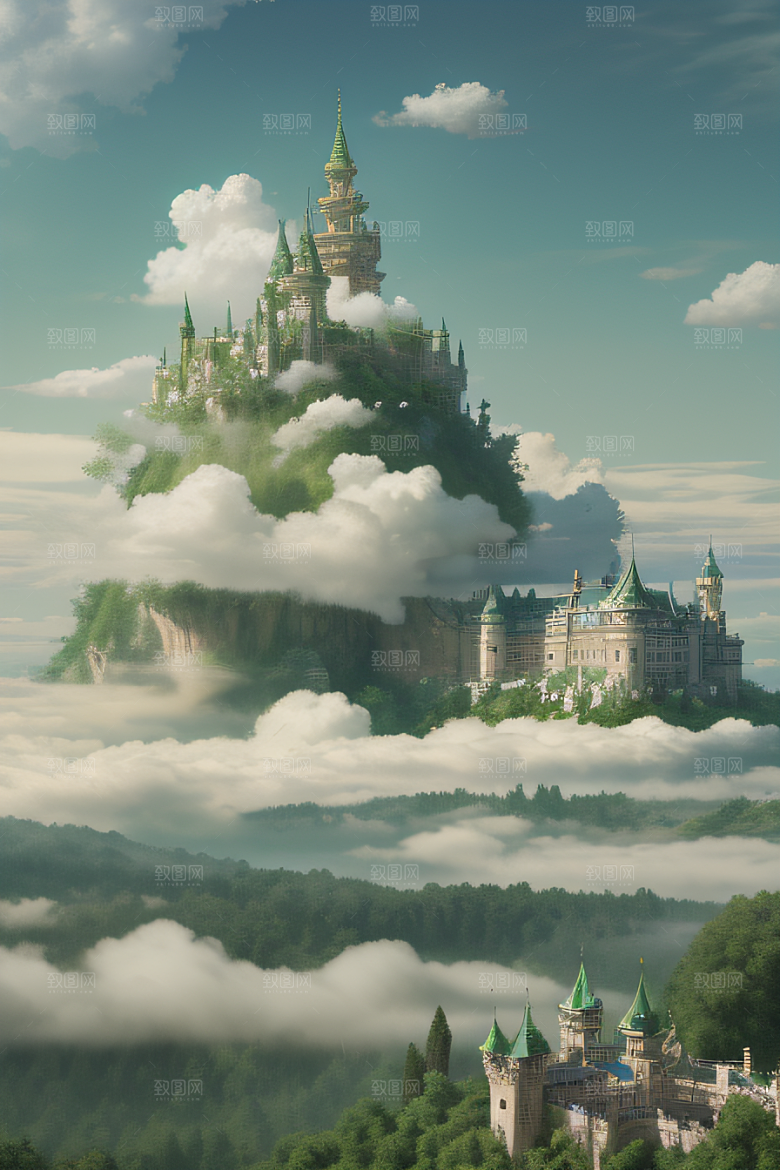 美学与梦幻绿云下的宫殿景观
