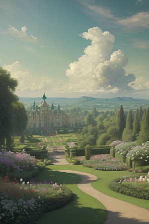 绿云上的仙境夏日花园宫殿