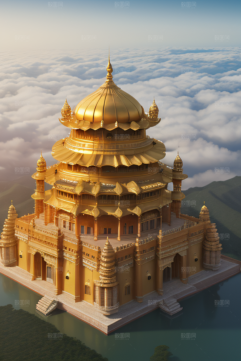 唯美壮丽的古代金宫云海背景