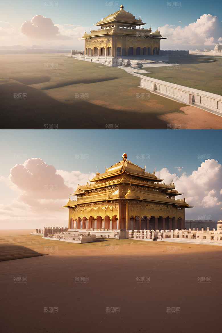 唯美壮丽的古代金宫云海背景