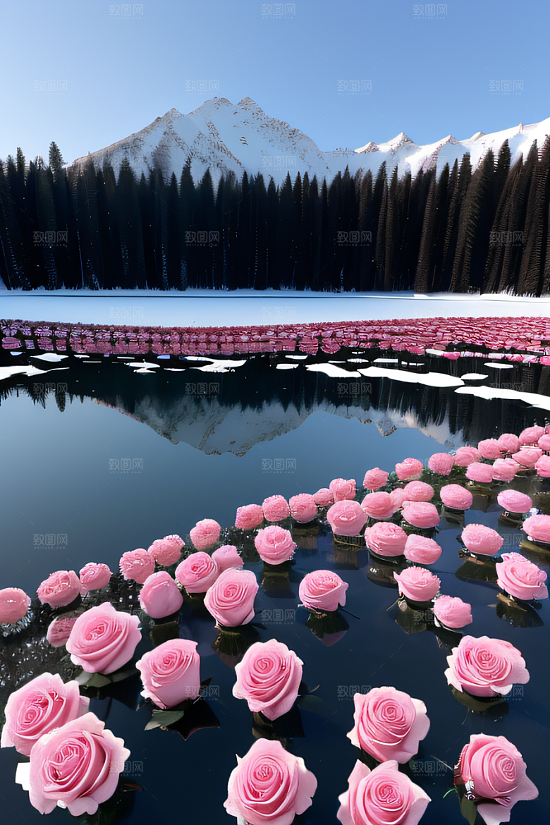 玫瑰花海冰湖浪漫背景