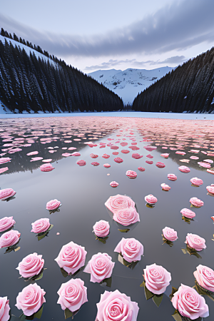 玫瑰花海冰湖浪漫背景