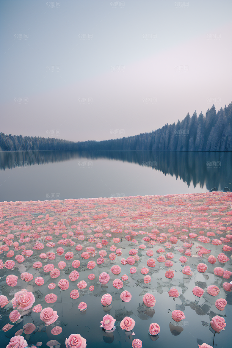 玫瑰花海冰湖浪漫背景