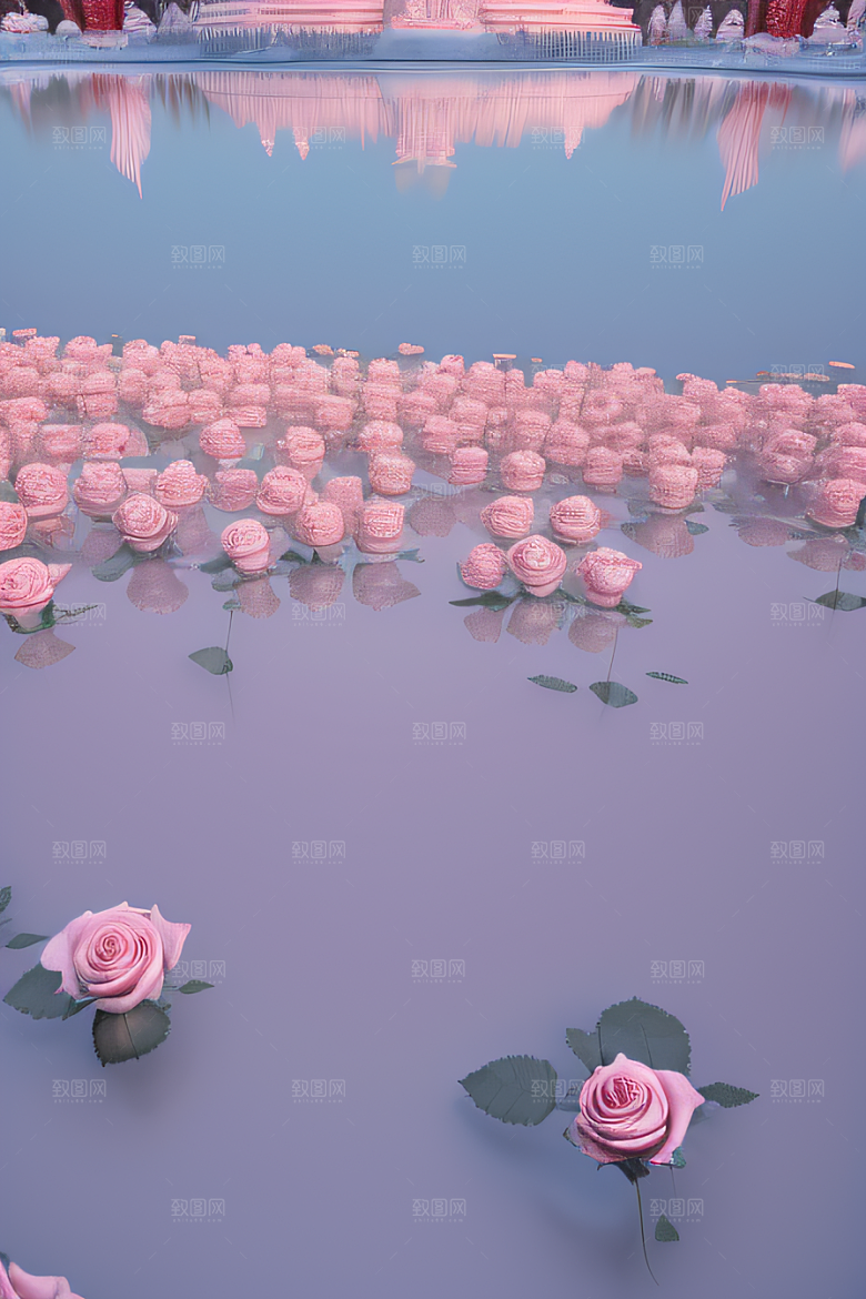 玫瑰花海冰湖浪漫背景