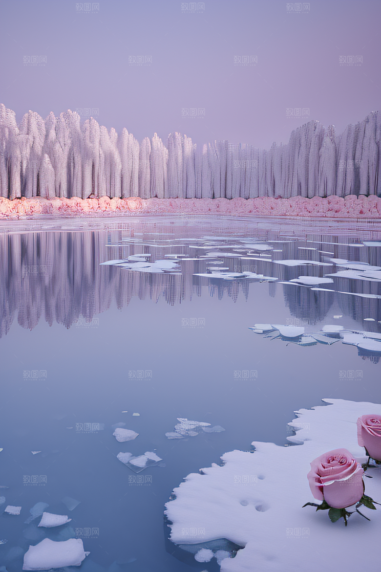 玫瑰花海冰湖浪漫背景