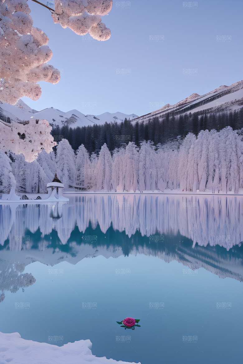 玫瑰花海冰湖浪漫背景