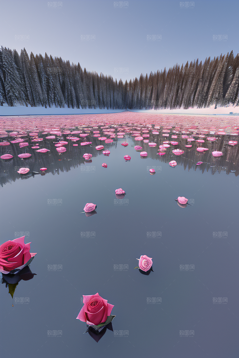 玫瑰花海冰湖浪漫背景