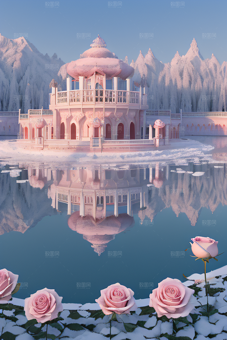 玫瑰花海冰湖浪漫背景