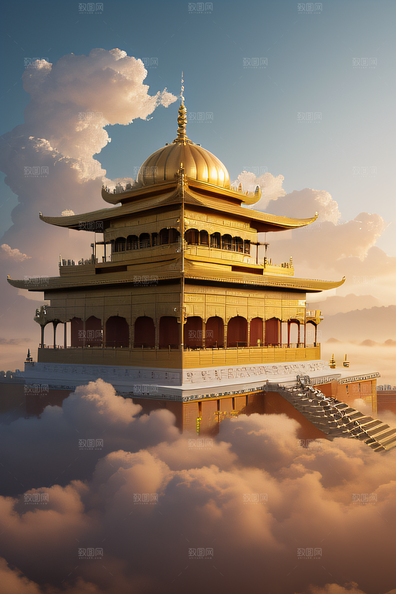 金碧辉煌的古代宫殿云海奇观