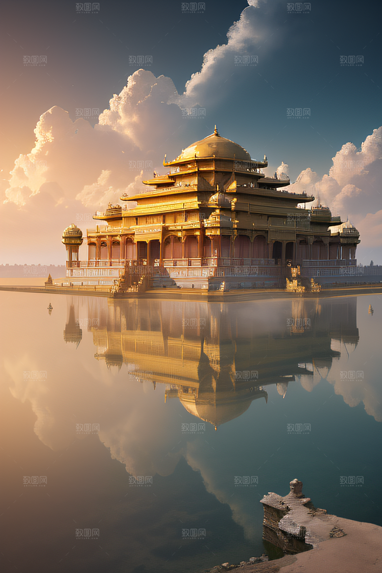 金碧辉煌的古代宫殿云海奇观