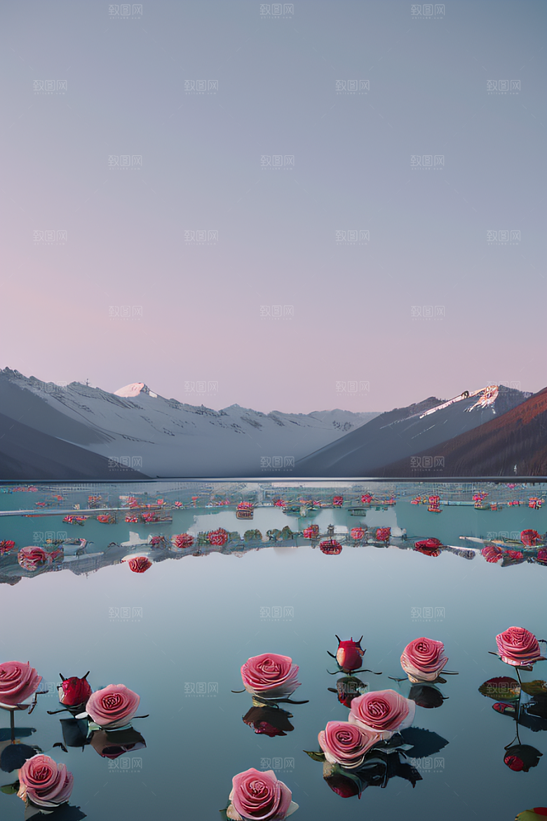 冰玫瑰宫殿湖面上的花海