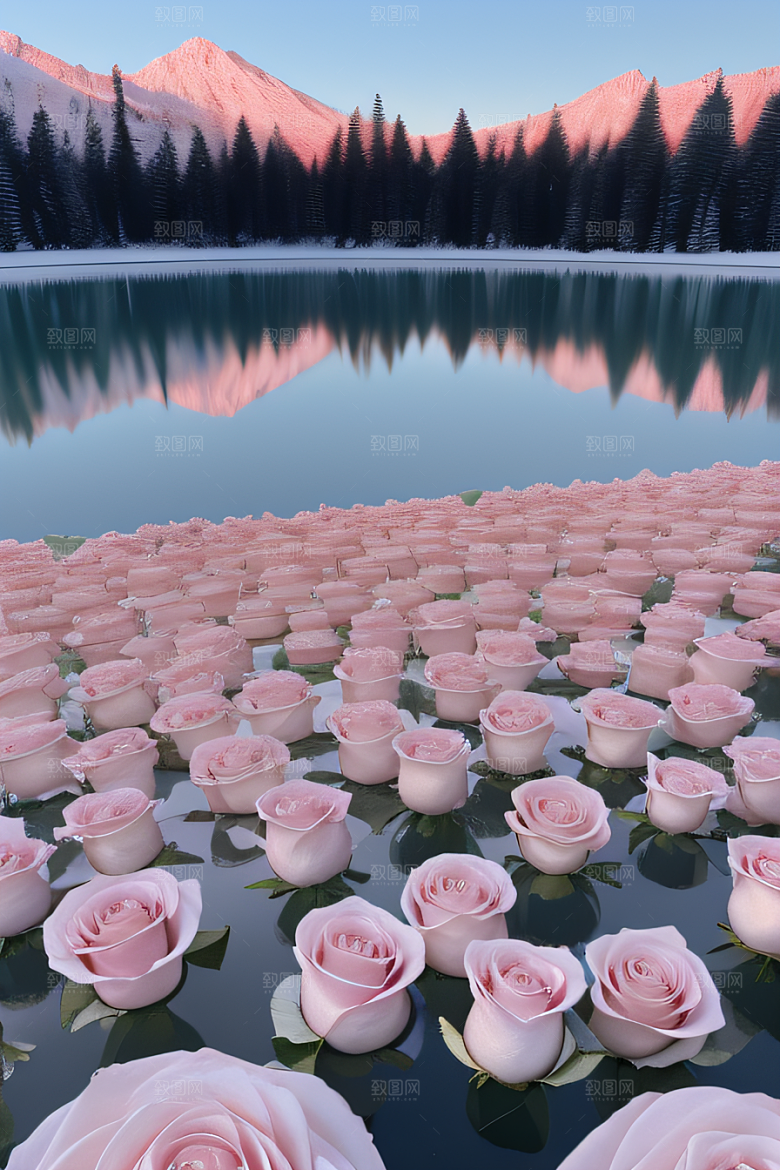 冰玫瑰宫殿湖面上的花海