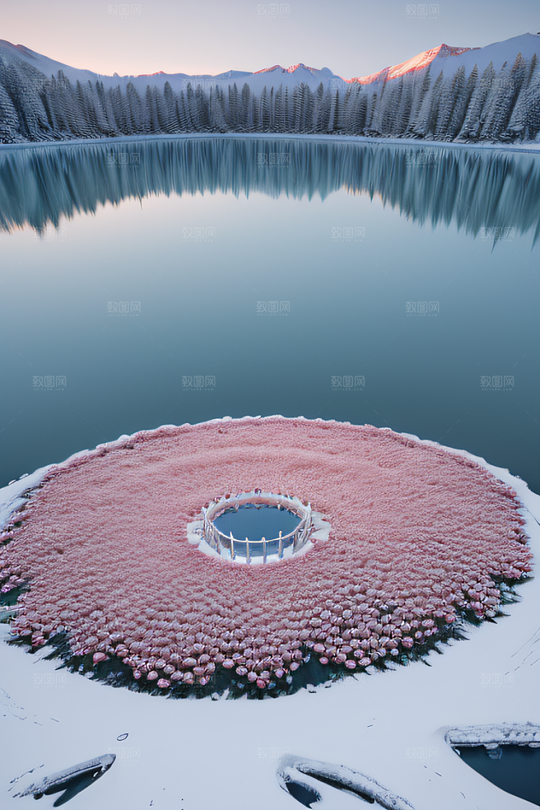 冰玫瑰宫殿湖面上的花海