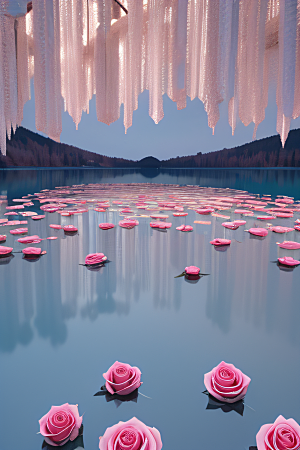 冰玫瑰宫殿湖面上的花海