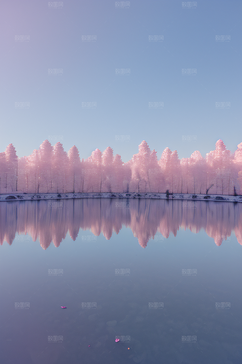 冰湖浪漫背景下的玫瑰花海