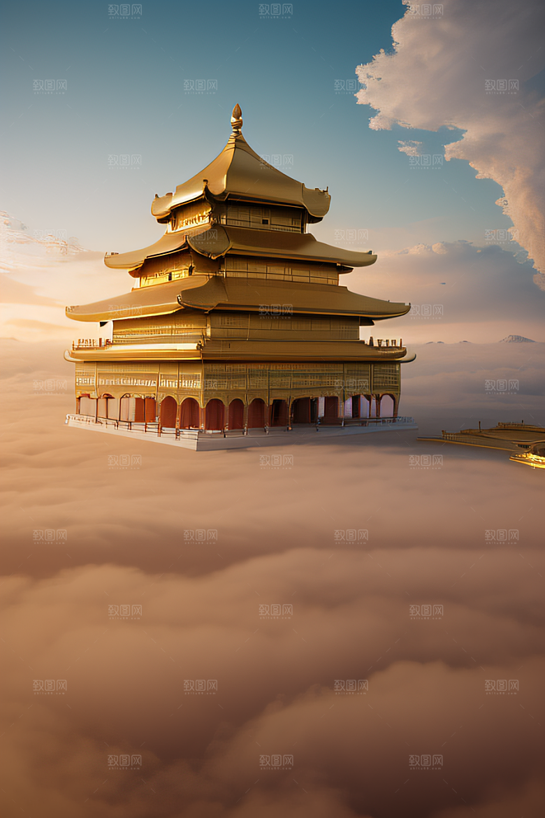 古老金宫云海背景下的壮丽景色