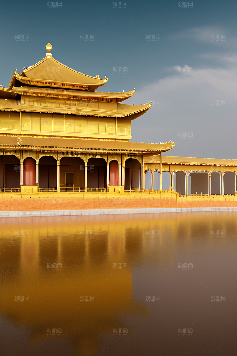 古老金宫云海背景下的壮丽景色