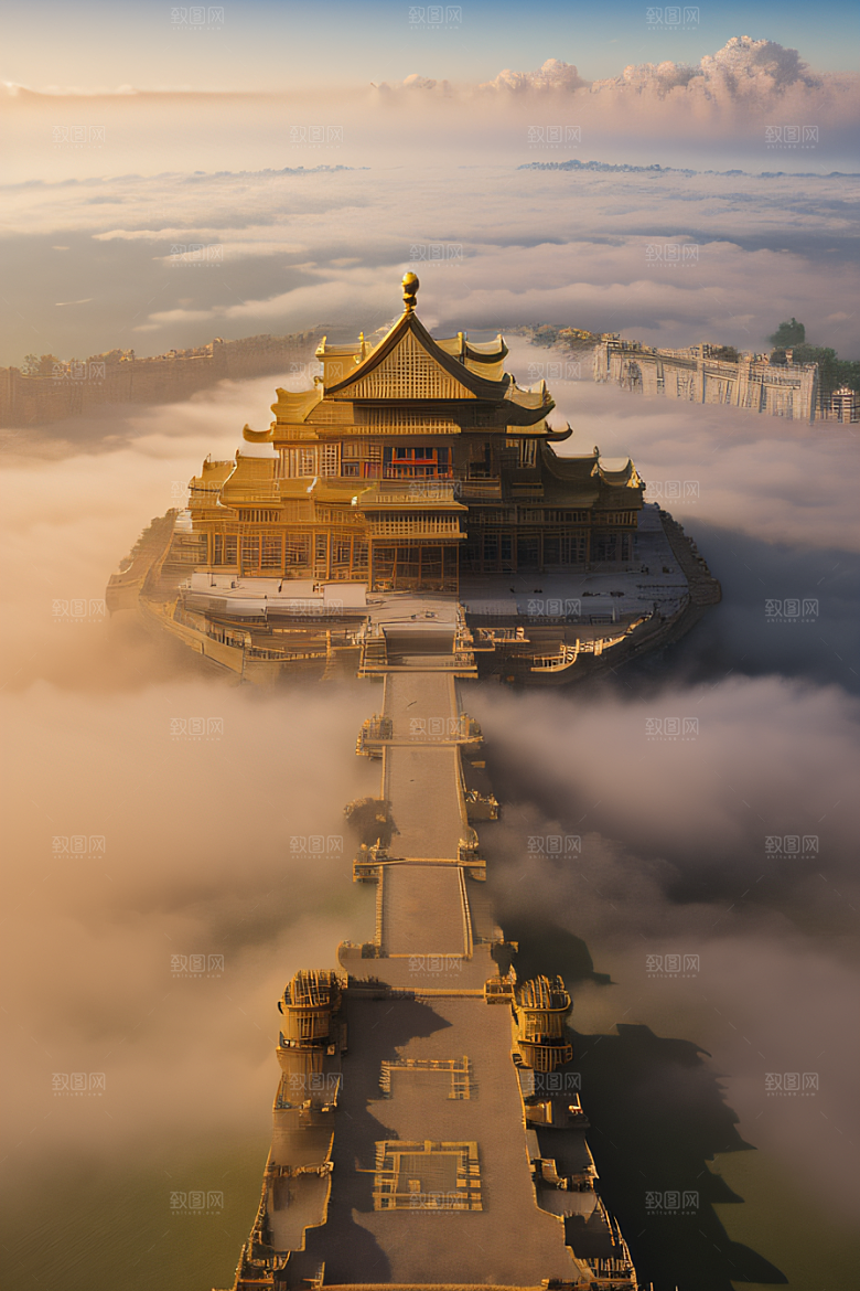 古老金宫云海背景下的壮丽景色