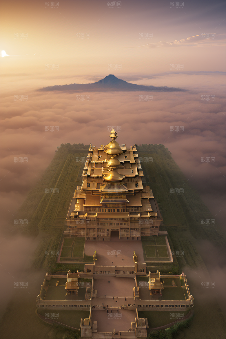 古老金宫云海背景下的壮丽景色