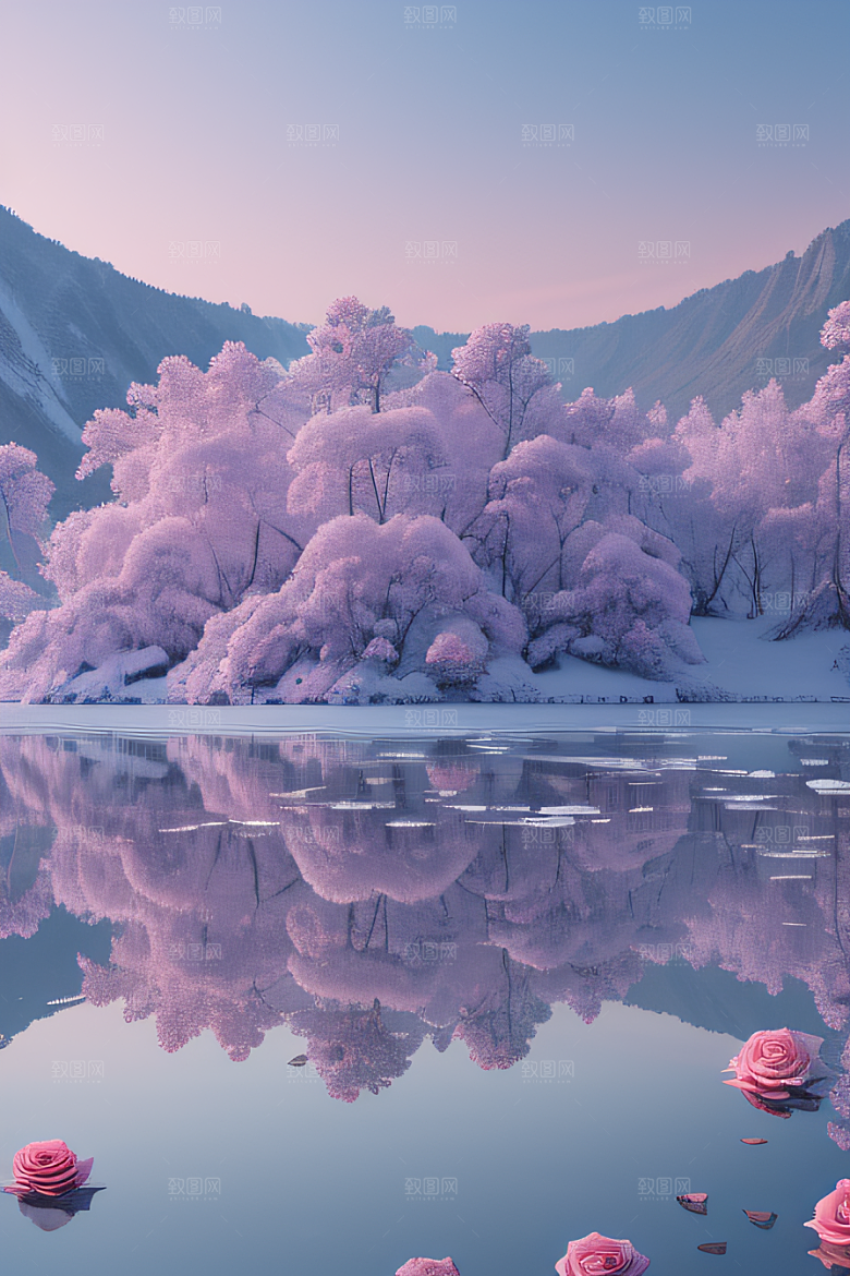 冰湖花海玫瑰倒影美轮美奂