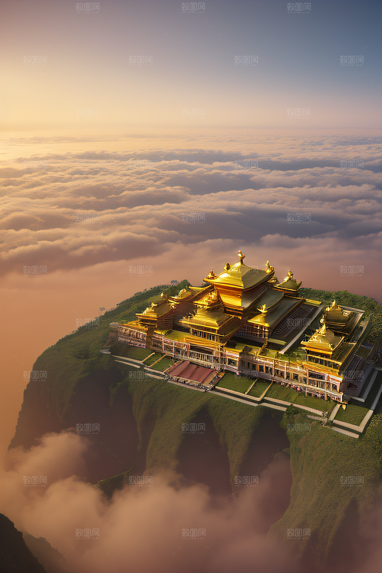 古代金宫云海背景下的绝美景色