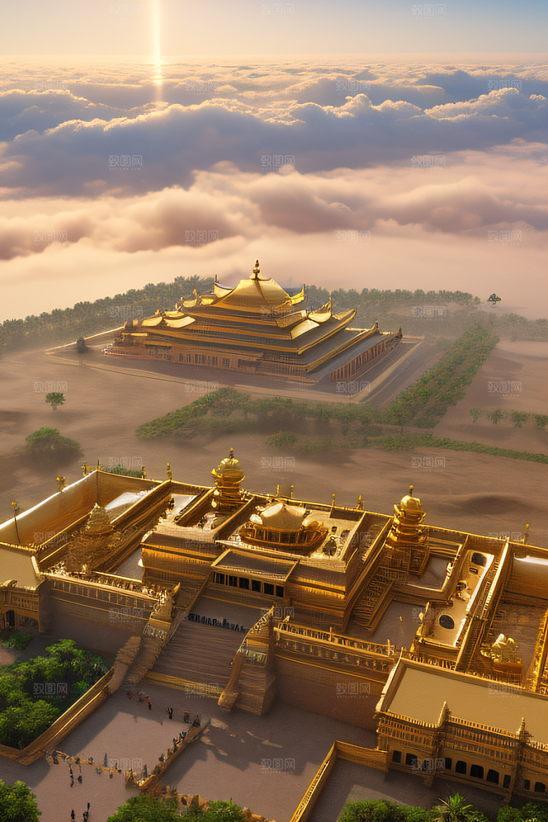 唯美壮丽的古代金宫云海背景