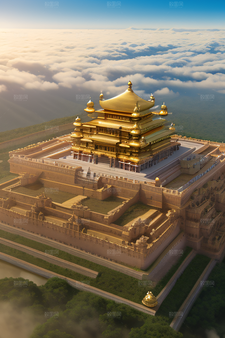 唯美壮丽的古代金宫云海背景