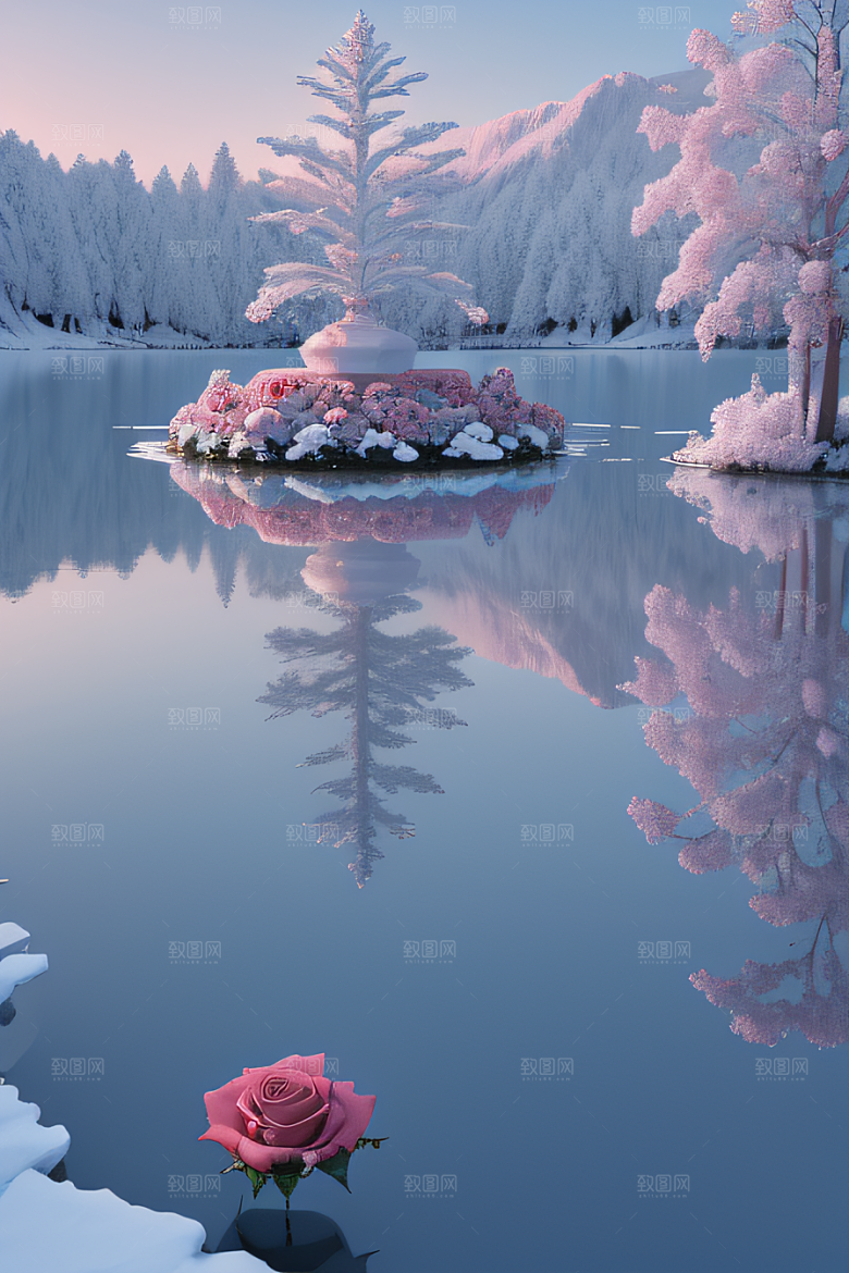 冰湖花海玫瑰倒影美轮美奂