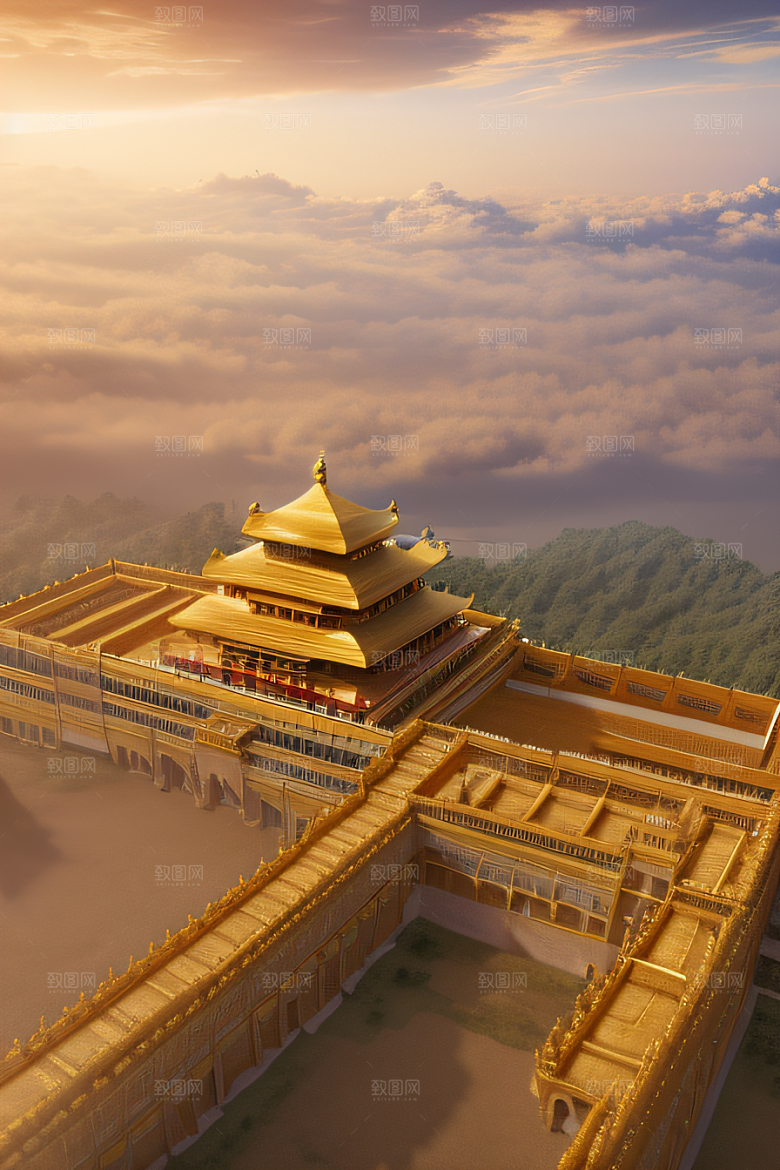 唯美壮丽的古代金宫云海背景