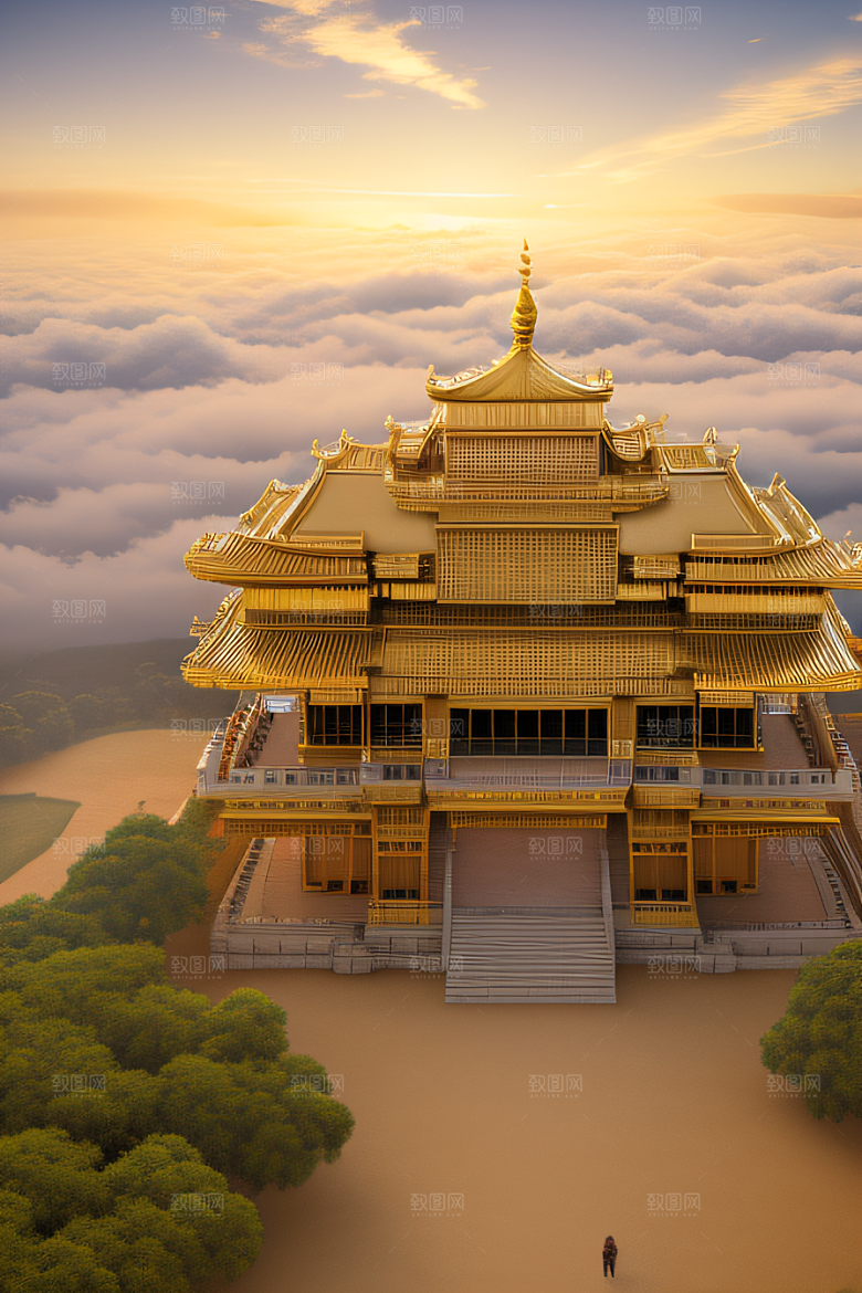 唯美壮丽的古代金宫云海背景