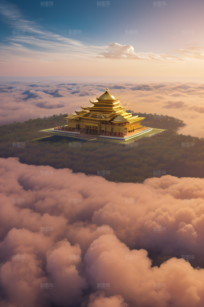 唯美壮丽的古代金宫云海背景
