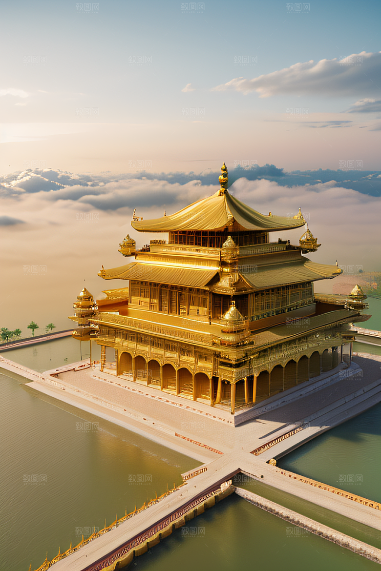 唯美壮丽的古代金宫云海背景