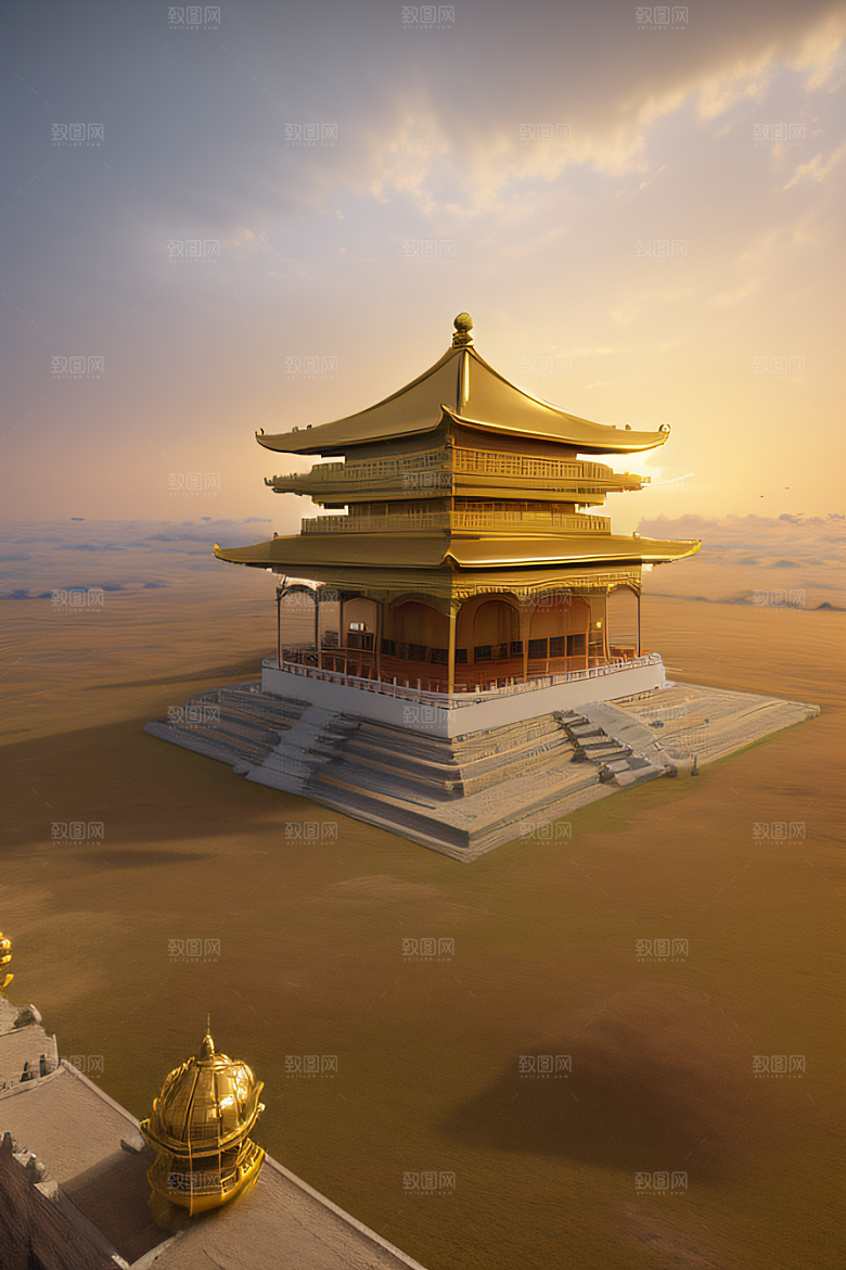 唯美壮丽的古代金宫云海背景