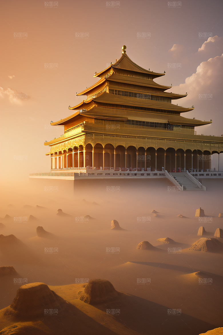 唯美壮丽的古代金宫云海背景