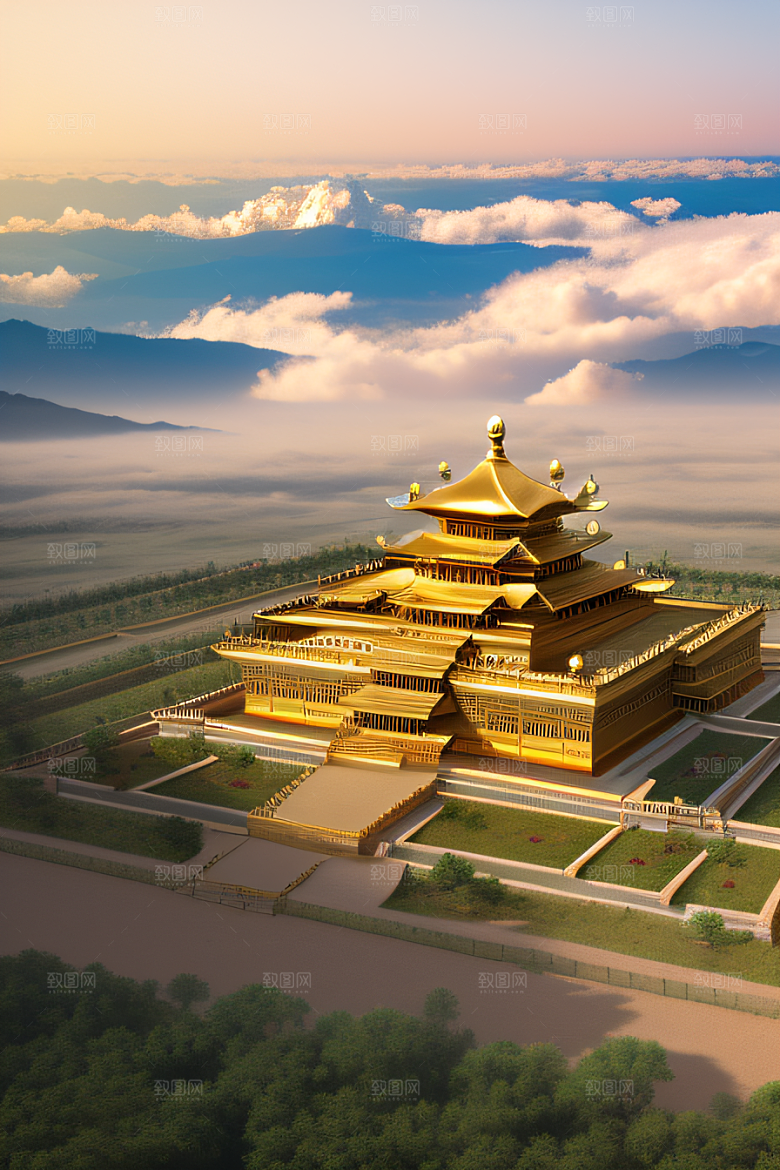 唯美壮丽的古代金宫云海背景