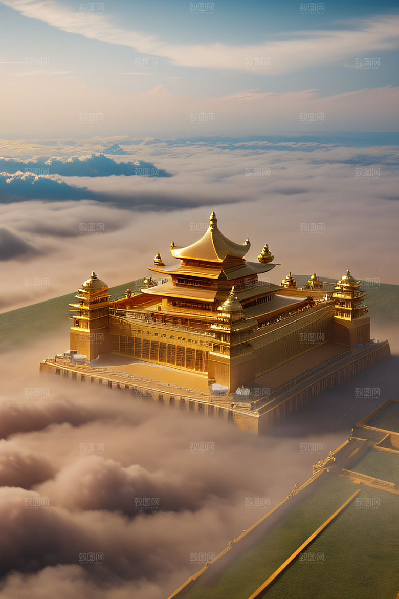 唯美壮丽的古代金宫云海背景