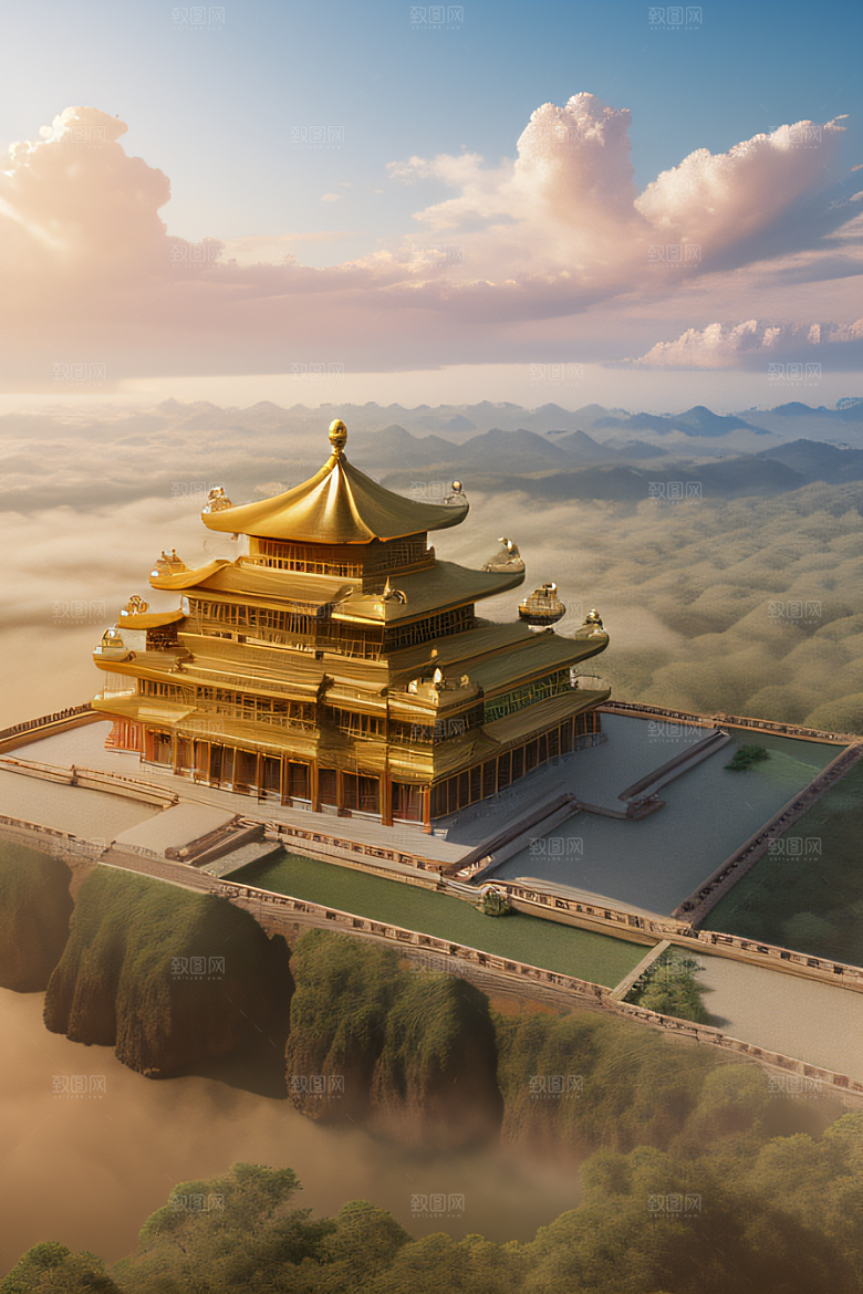唯美壮丽的古代金宫云海背景