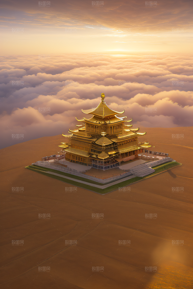 唯美壮丽的古代金宫云海背景