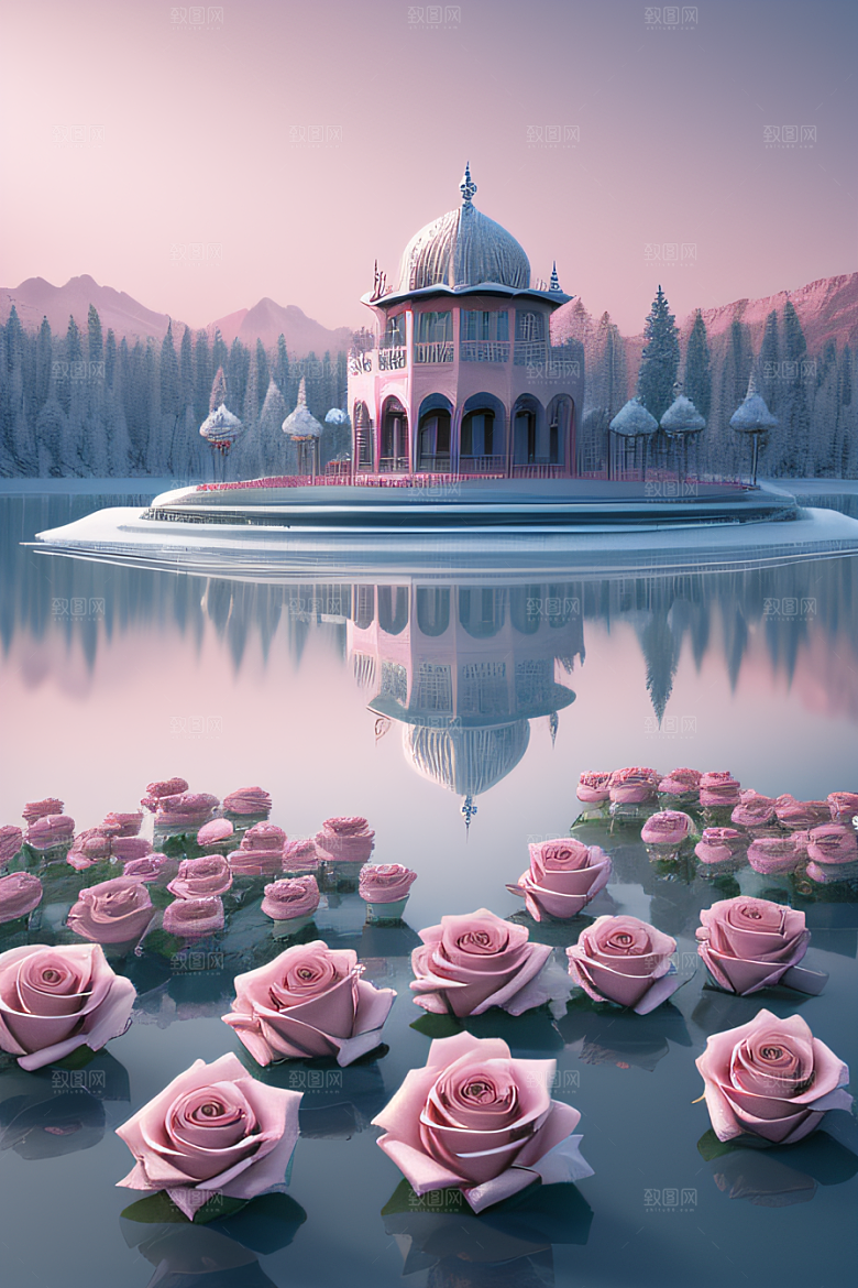 玫瑰花海冰湖浪漫背景