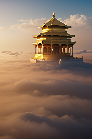 宏伟古代金宫云海中的绝美景色