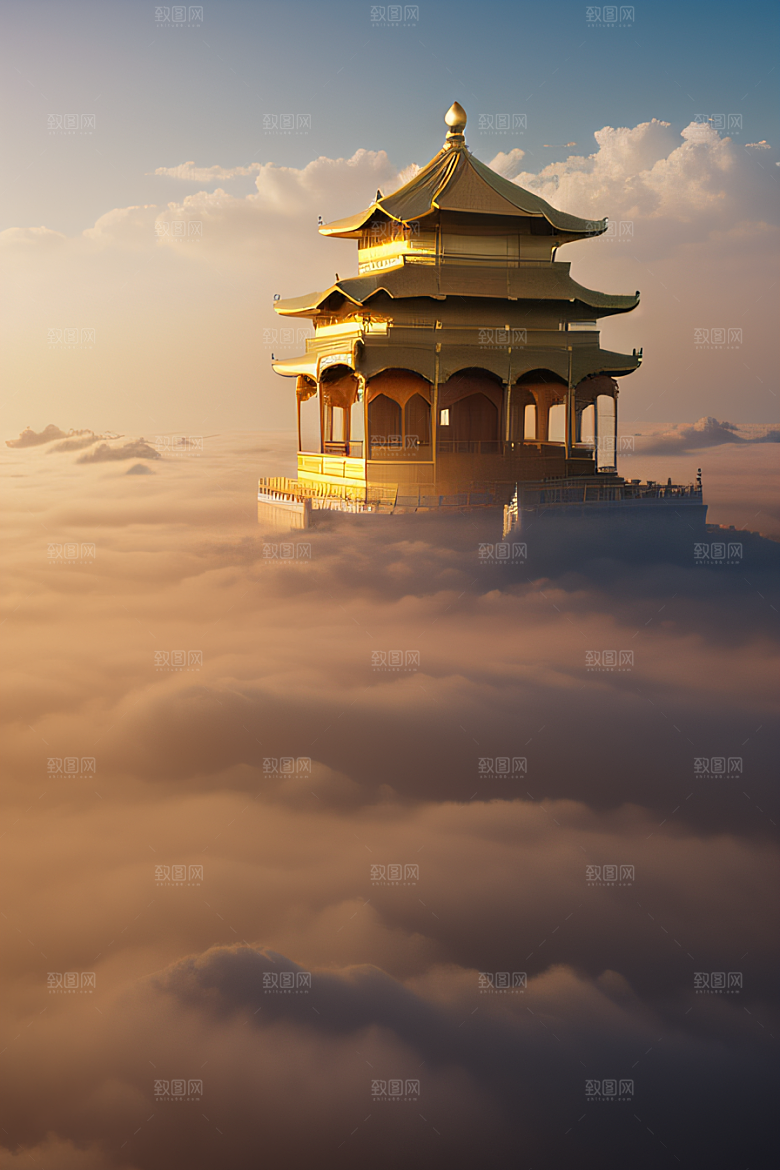 宏伟古代金宫云海中的绝美景色