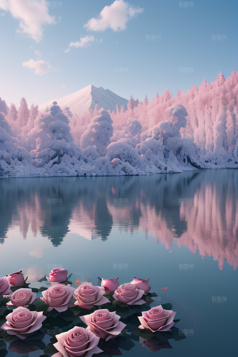 玫瑰花海冰湖浪漫背景