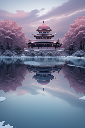 玫瑰花海冰湖浪漫背景