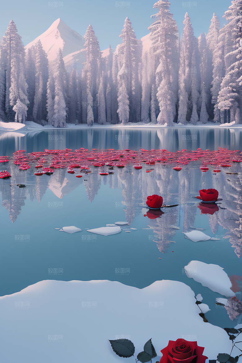 玫瑰花海冰湖浪漫背景